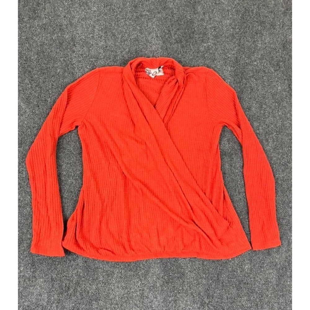 Antropologie Akemi+Kin Orange Woodruff‎ Waffle Knit Faux Wrap Sweater Size M